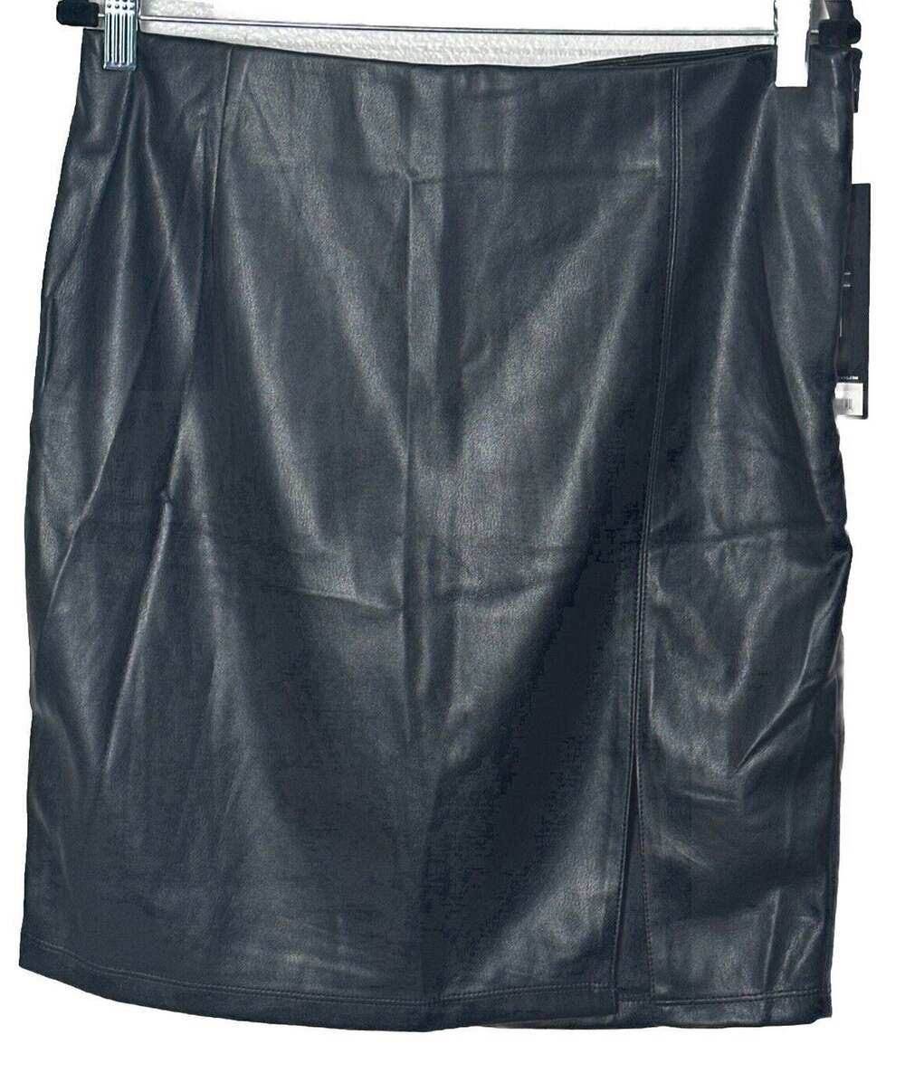 Liverpool Los Angeles Women's Black Faux Leather Pencil Skirt Slit Size 10P NEW